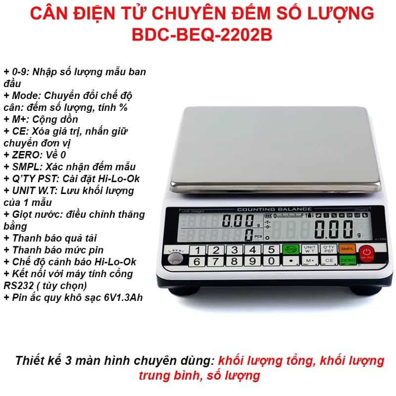 Đặc điểm cân kỹ thuật 2 số lẻ 2200g 0.01g BDC-BEQ-2202B