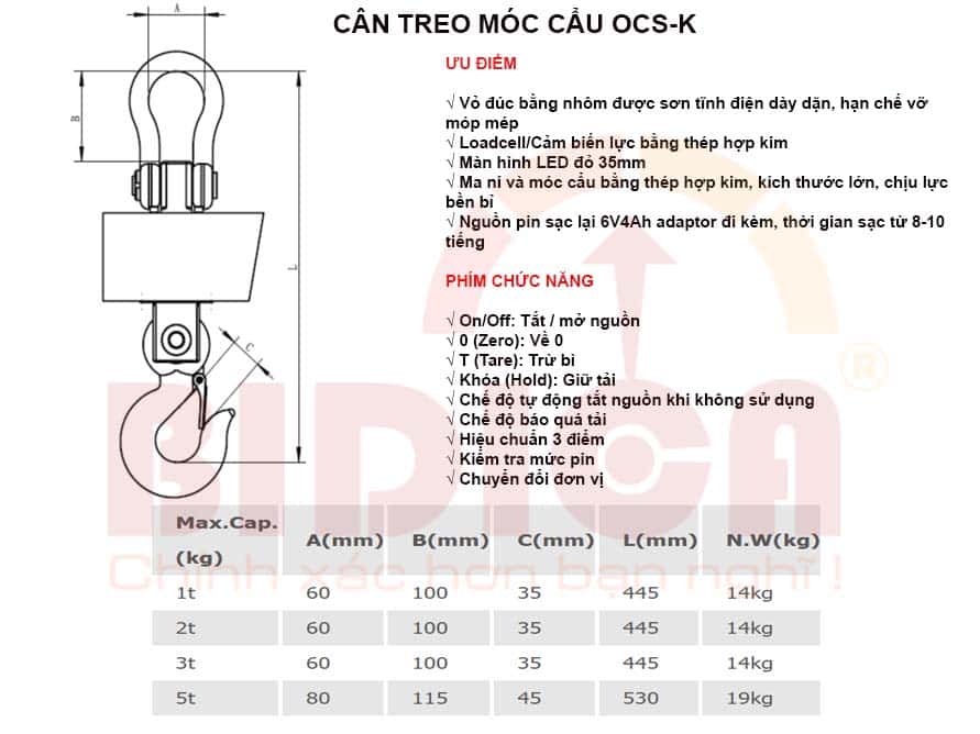 Ưu điểm Cân treo móc cẩu OCS-K