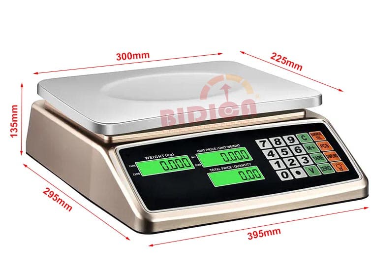 Kích thước cân điện tính giá chống chói BDC-5605 màn hình LCD