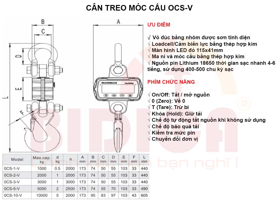 Ưu điểm Cân treo móc cẩu OCS-V 3 tấn 