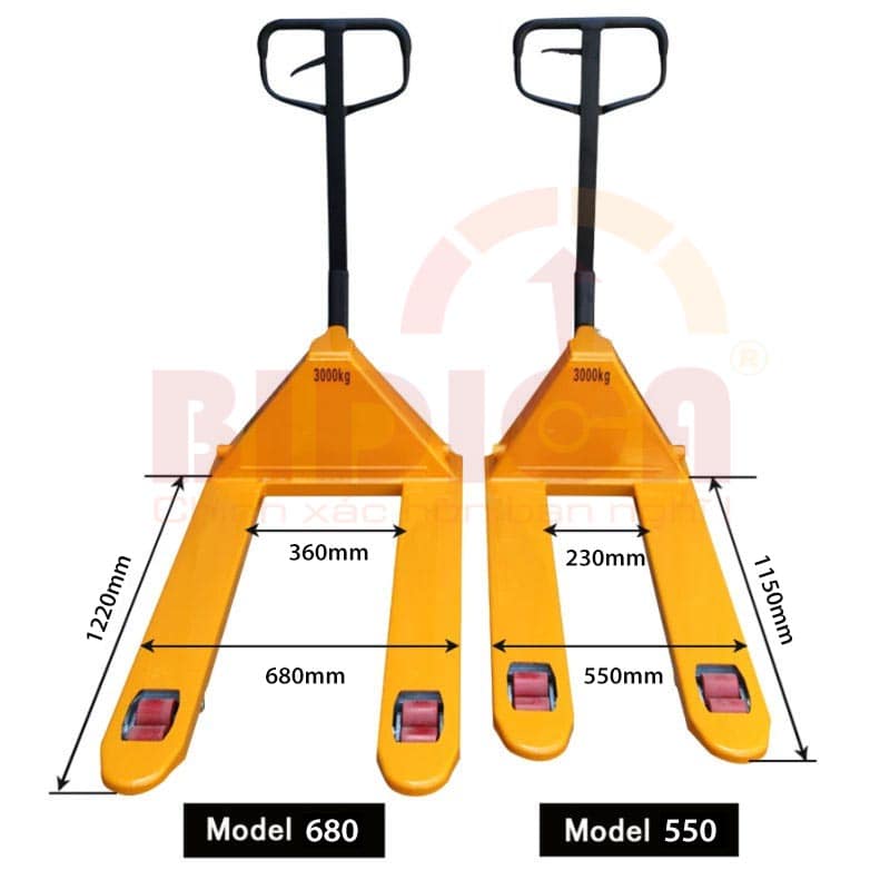 Kích thước xe nâng tay pallet